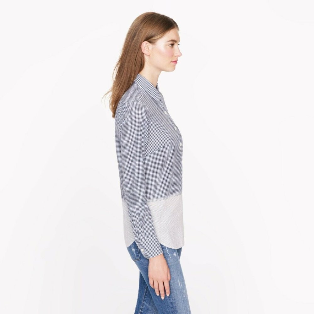 J.Crew Mixed gingham Print Popover Blouse - Picture 2 of 9